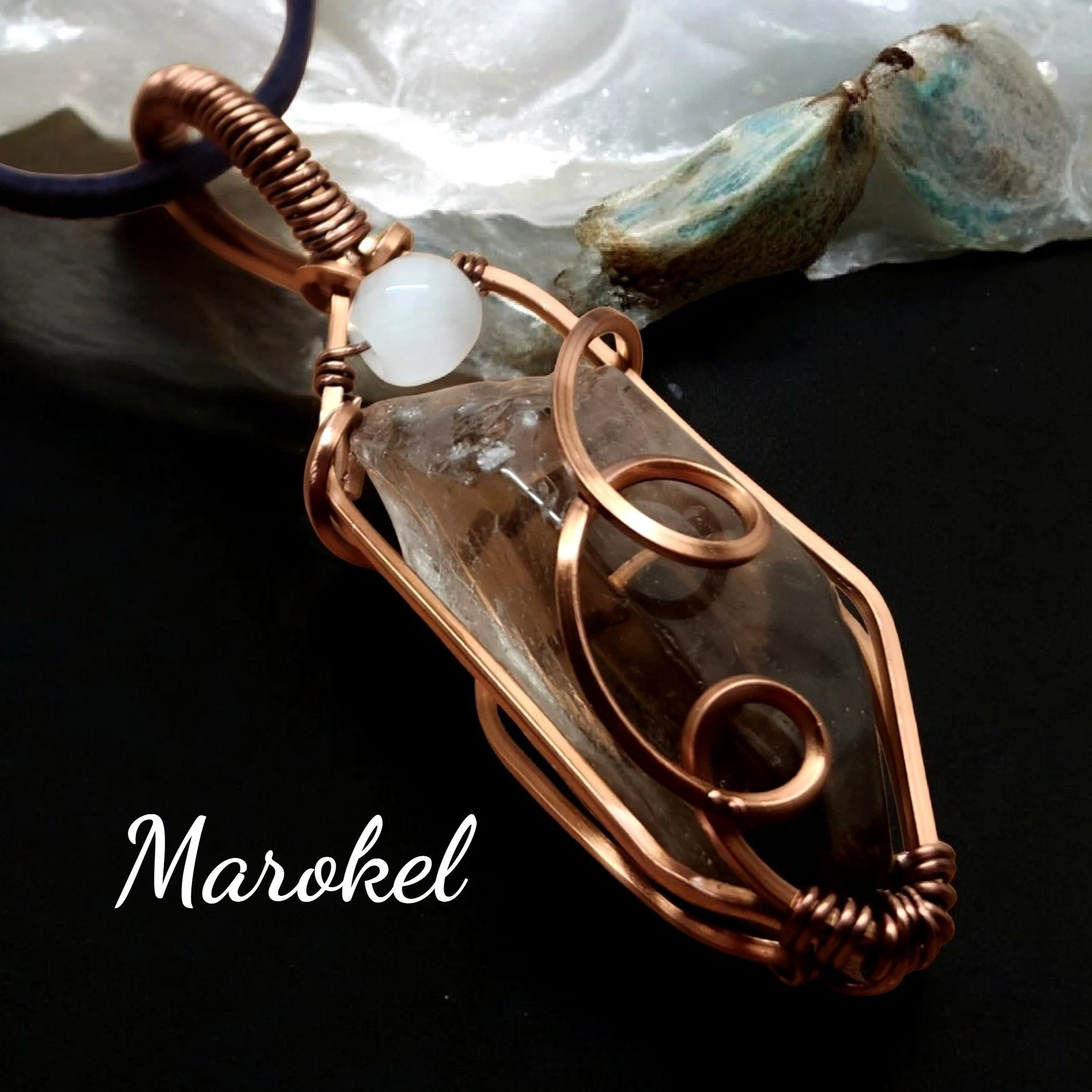 Smoky Quartz Crystal Necklace Copper Wire Wrapped
