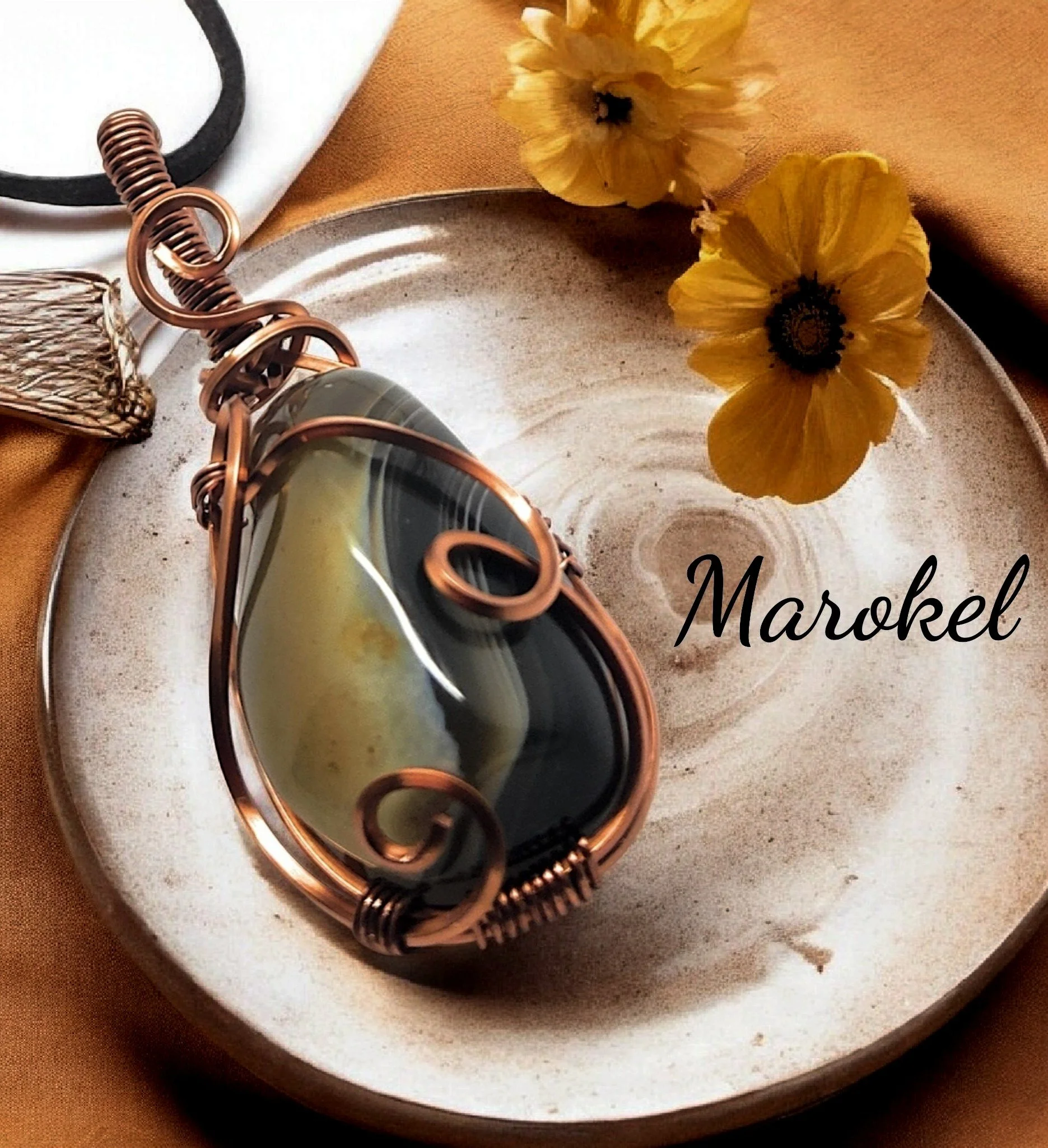 Botswana Agate stone Copper Wire Wrapped necklace