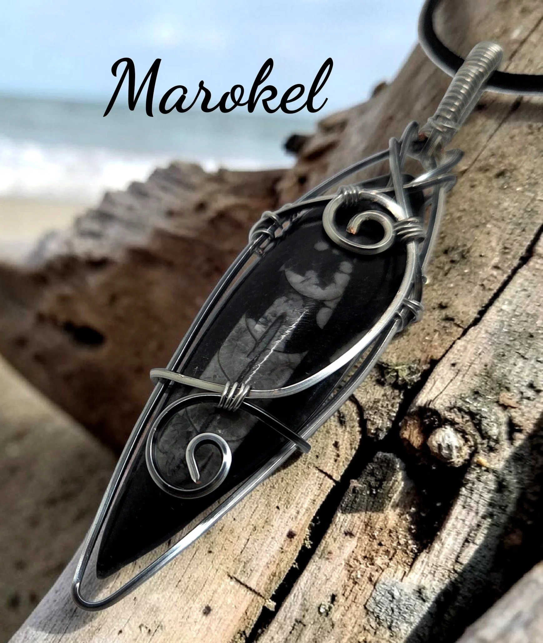 Orthoceras Fossil Pendant Titanium wire Wrapped
