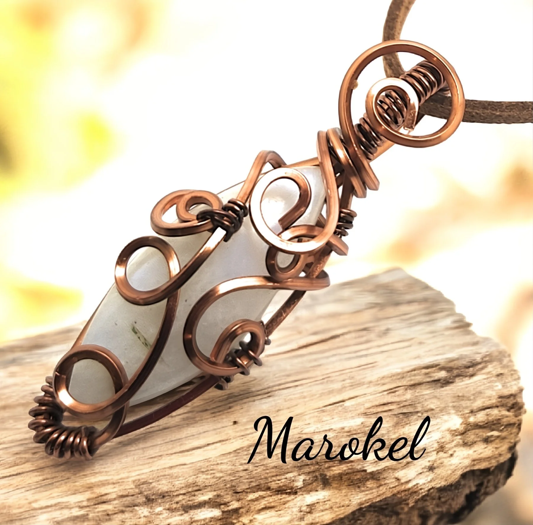 Rainbow Moonstone Necklace Copper Wire Wrap Iridescent