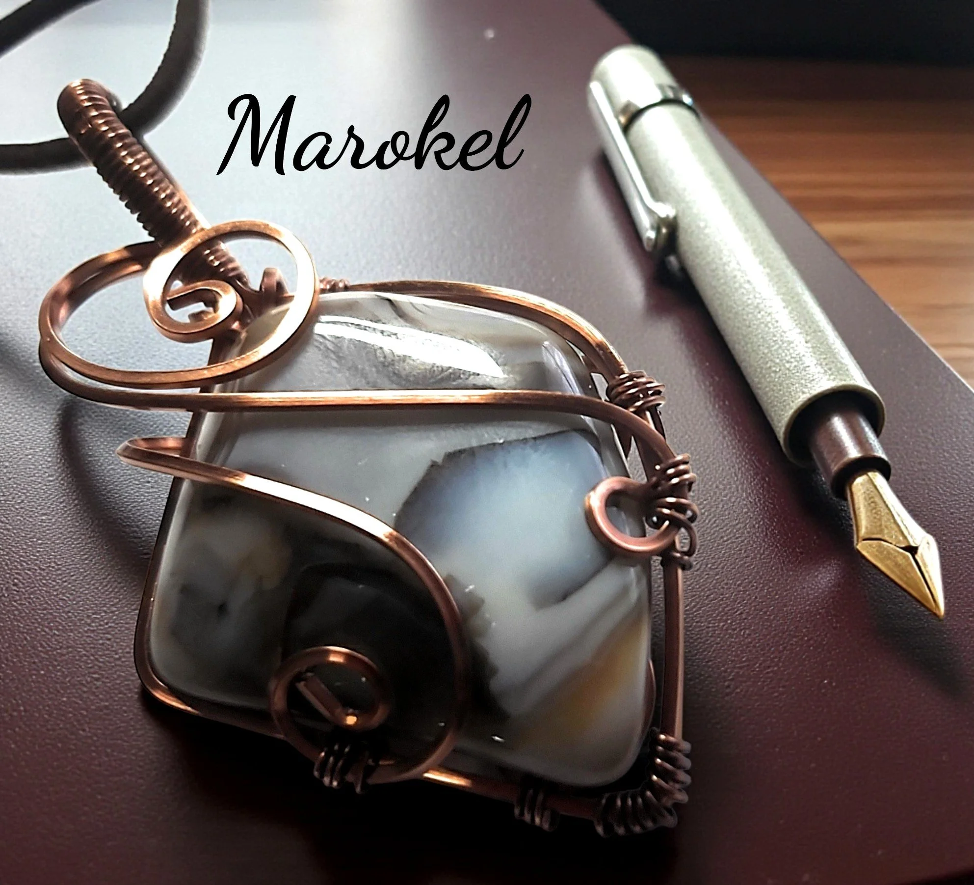 Botswana Agate stone Copper Wire Wrapped necklace