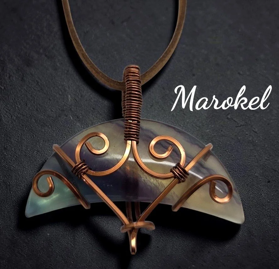Fluorite Lunar Pendant Copper Wire Wrapped Necklace