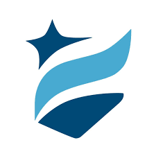 Abstract logo with a blue and white color scheme and star design.