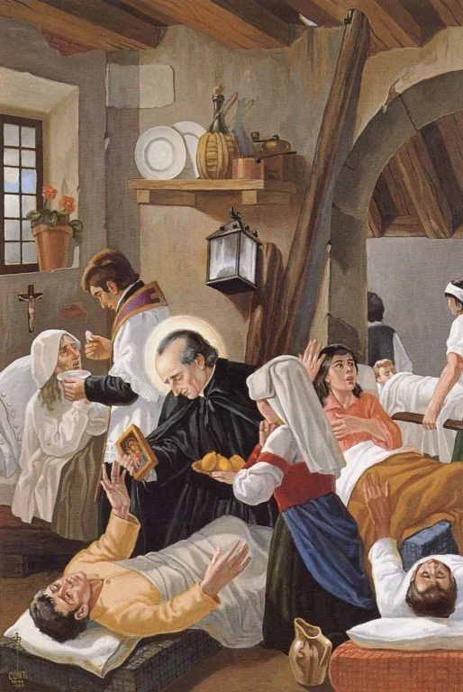 San Vicente consolando a los enfermos durante la pandemia de cólera de Roma 