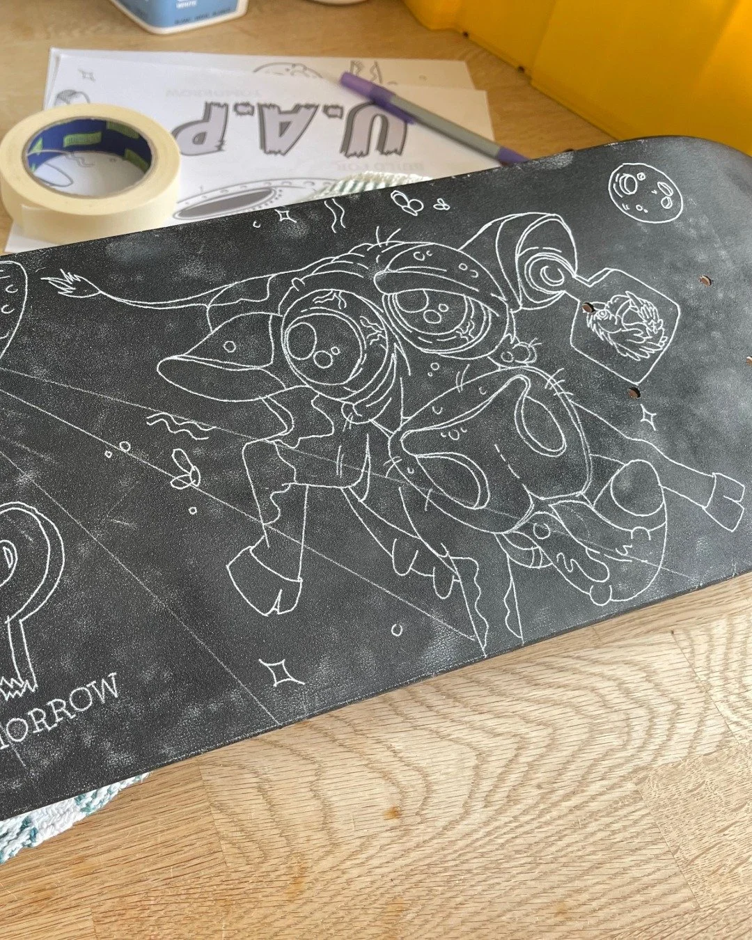 Custom skate deck designed by TWO30 for Build for Tomorrow, awarded as a competition prize to launch their single 'UAP'.