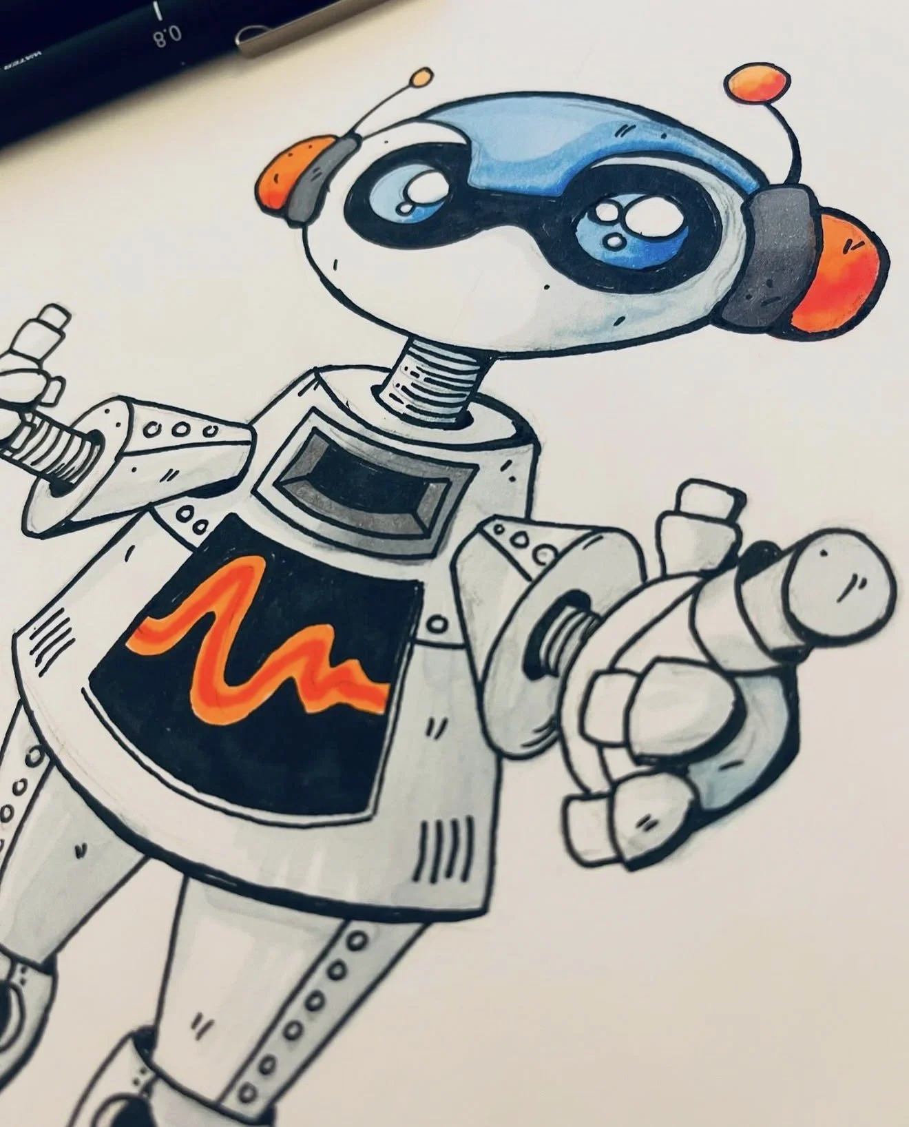 Original robot illustration by Julia, one of the notebook sketches referenced in TWO30's About page on where ideas come from.