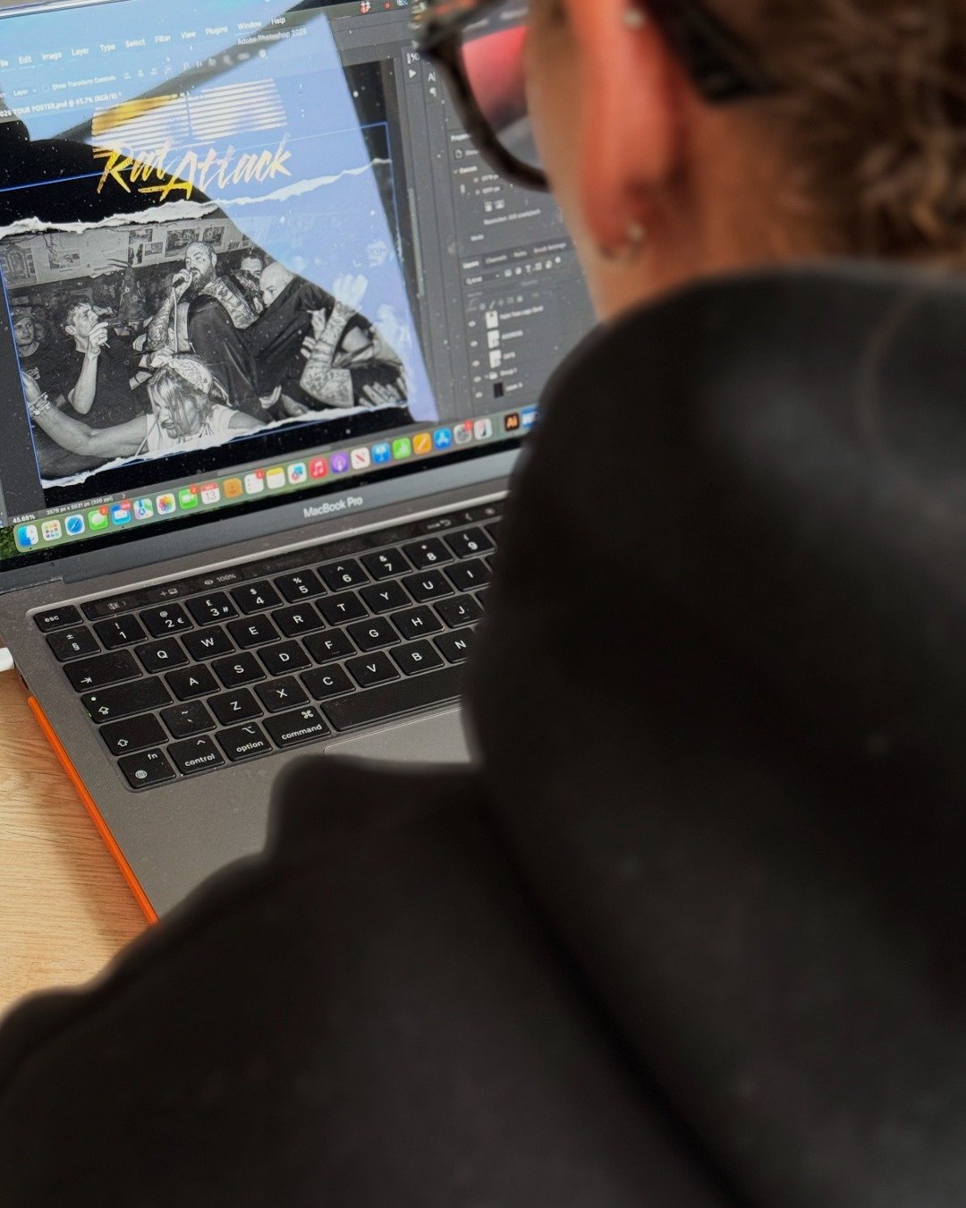 Julia working on the 'Back from the Dead' tour poster for Rat Attack.