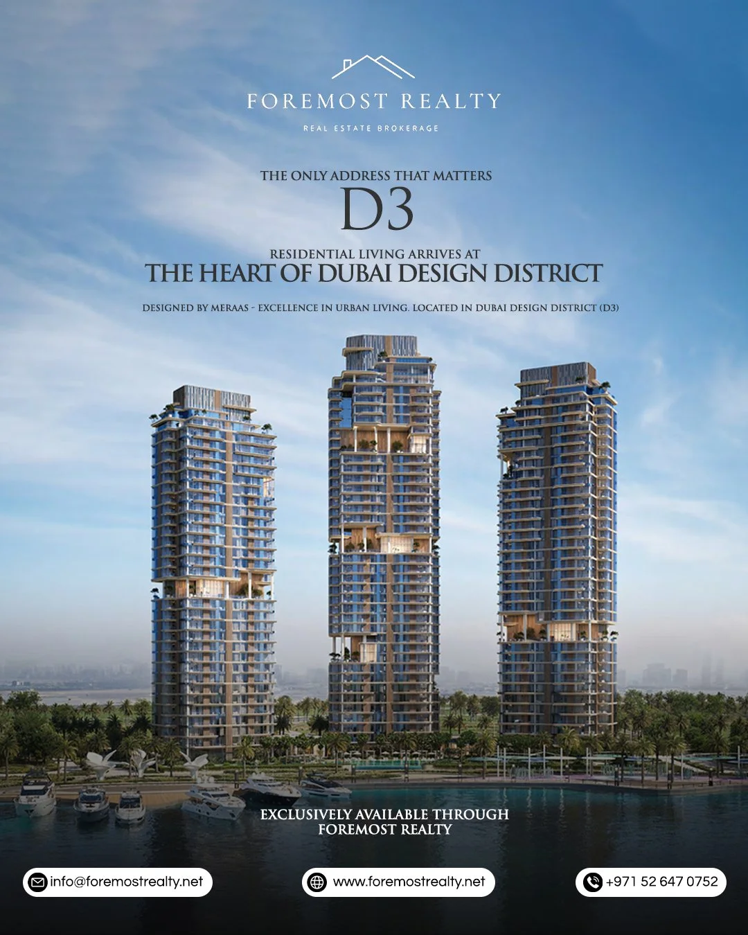 The Edit by Meraas brings residential luxury to the soul of Dubai&rsquo;s creative district. Be the first to own the heart of d3.

The Highlights: 📍 Located in Dubai Design District

🏢 Ultra-modern urban architecture
💼 Exclusively via Foremost Rea