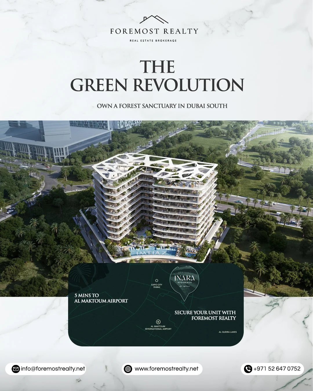 Escape the concrete and step into the green. Inara offers a lifestyle that prioritizes your well-being without compromising on luxury.

Entry Point: 
💰 Studios starting from AED 673K
💳 Flexible 60/40 Payment Plan

🔗 Get the brochure:  www.foremost