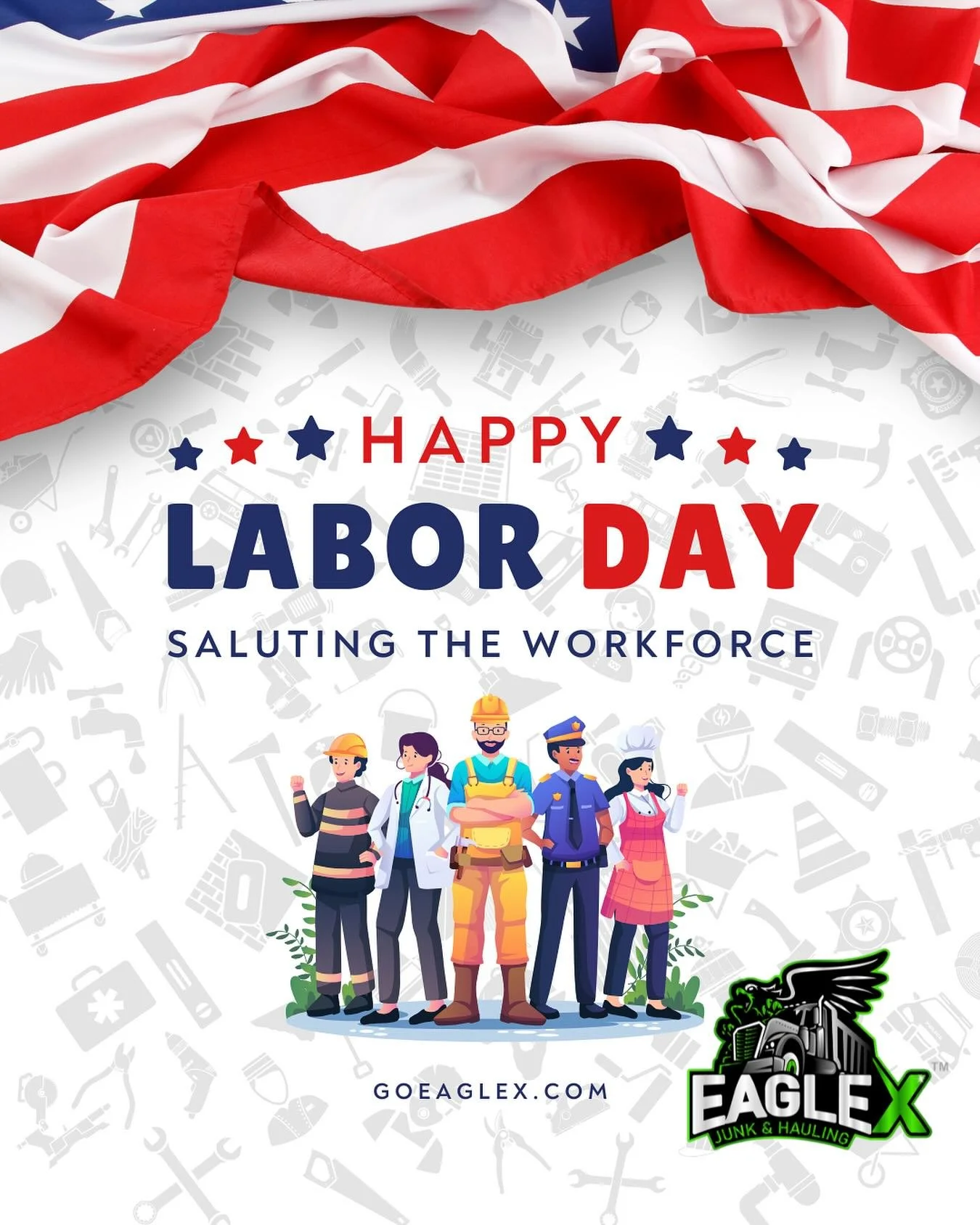 Happy Labor Day! Today we celebrate the workers who keep our community moving. 💚 Eagle X Junk &amp; Hauling is closed in observance of the holiday. We&rsquo;ll be back tomorrow, ready to serve you! Enjoy the day☀️