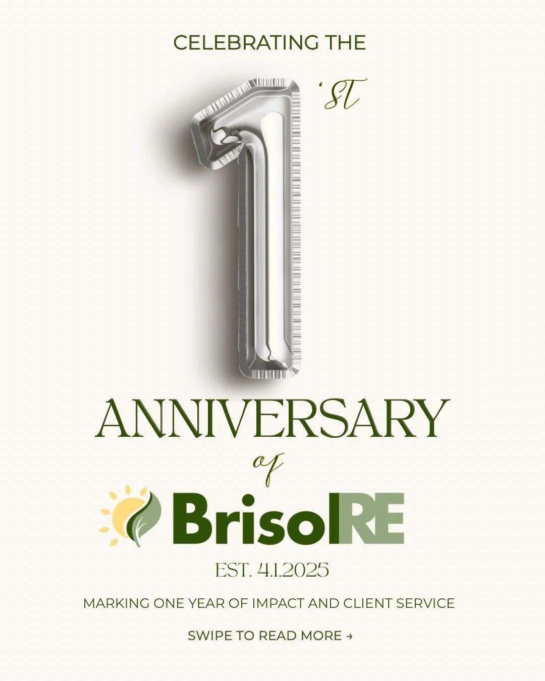 HAPPY ANNIVERSARY to BrisolRE!&nbsp;🎉

As we wrap up Q1, we&rsquo;re excited to highlight the milestones we&rsquo;ve reached and officially celebrate our 1-year anniversary.

Staying true to our core values, BrisolRE stands as a powerful example tha