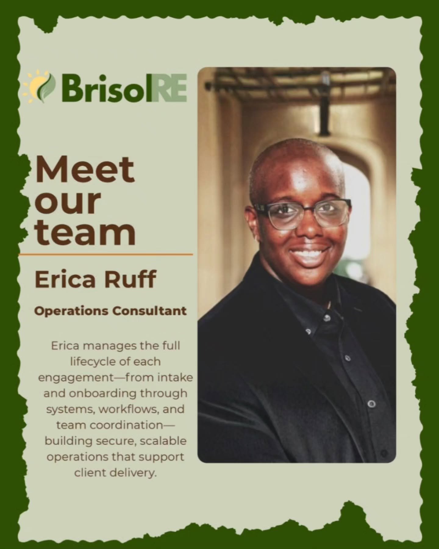 Erica brings a decade-long career in technology to BrisolRE, supported by a degree in Information Systems and Cybersecurity. She ensures matters move from conversation to execution with clarity, continuity, and momentum. Operations-minded and deliber