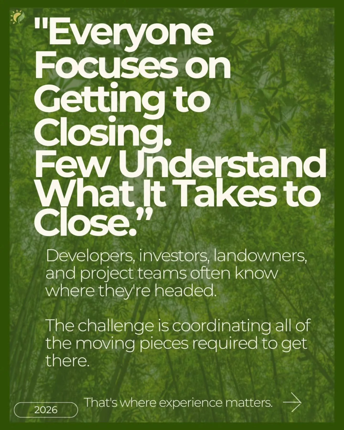 The closer a transaction gets to closing, the less room there is for surprises.

The real challenge is coordinating everything required to get there.

That's where experience matters.

Your Bespoke Counsel

#BrisolRE #RealEstateLaw #RenewableEnergy #