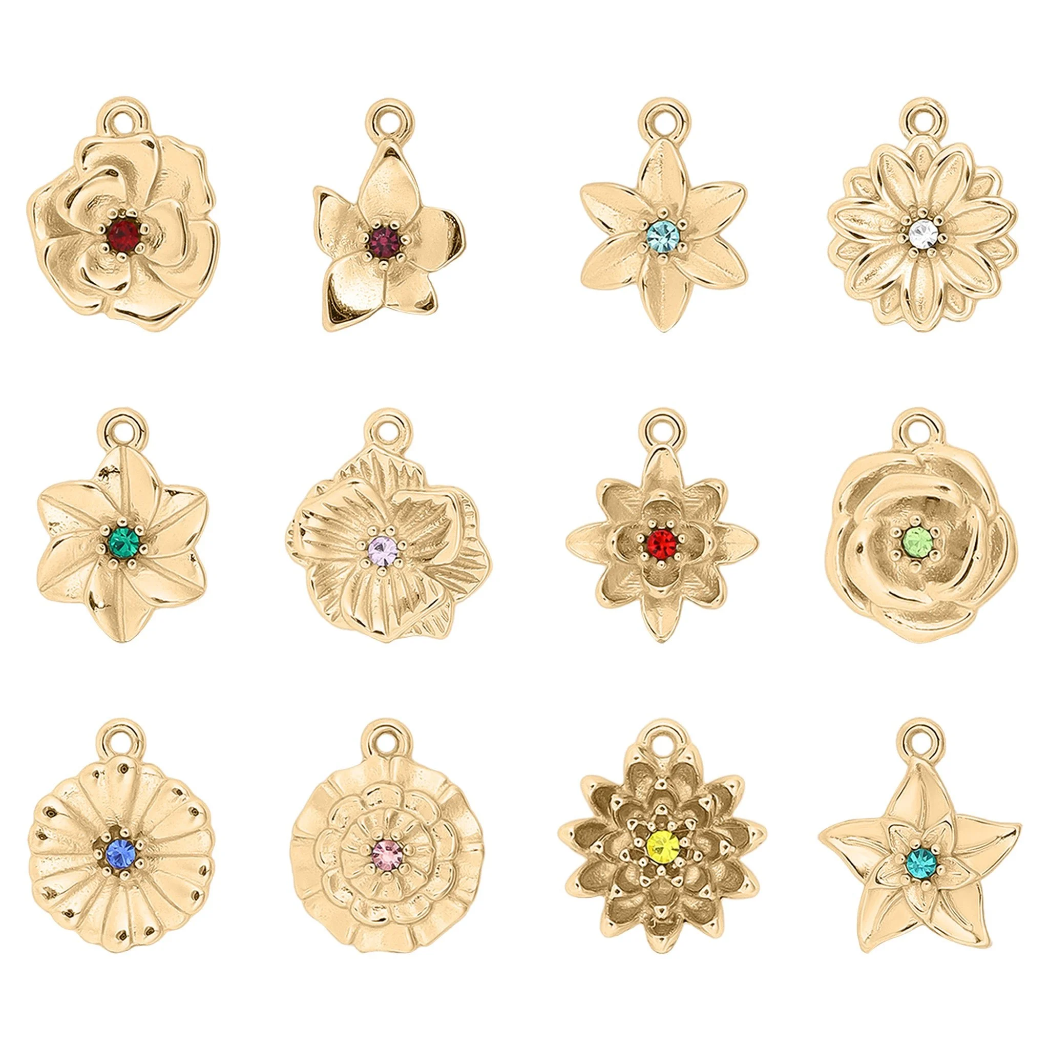 Birth Flowers with Stone Charm Necklace