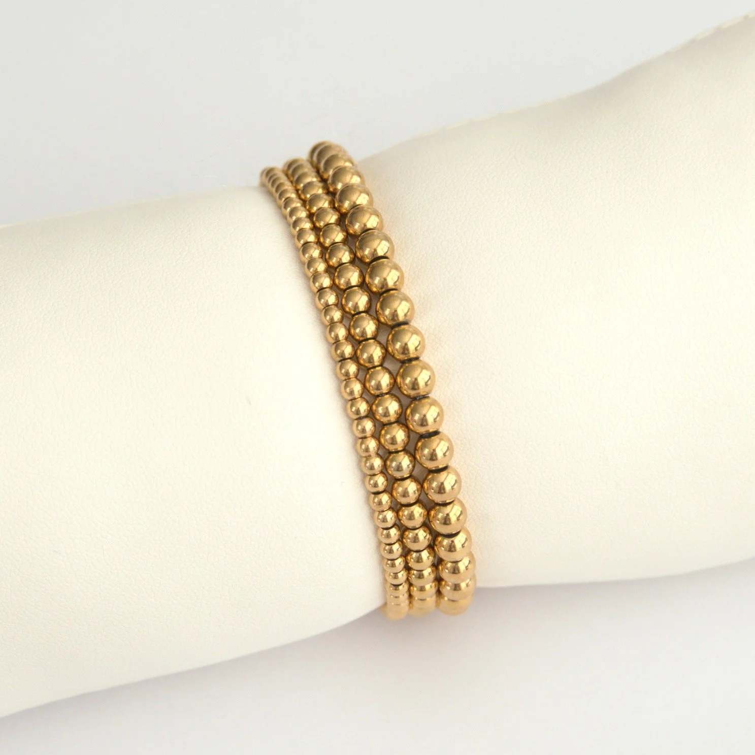 Gold Beaded Bracelet Stack - 3, 4, 5mm