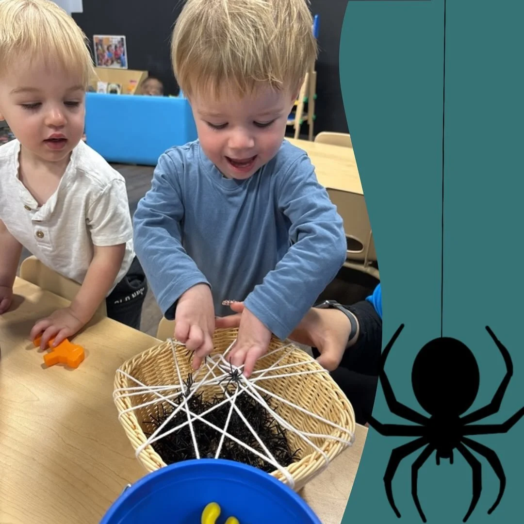 These friends are working hard! They read &ldquo;The Very Busy Spider&rdquo; and are using their fine motor skills to get the spiders out of the basket 🕷️🕸️🕷️🕸️