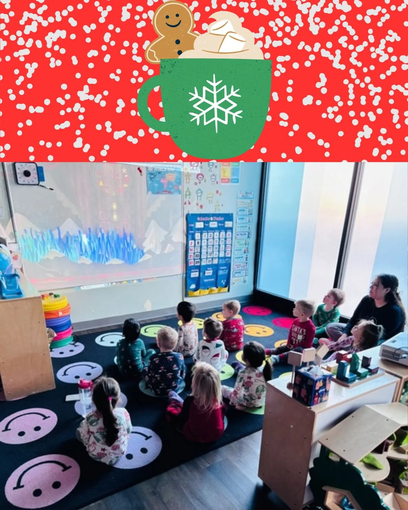 Traditions. We love hot cocoa and holiday movie day 🥰 Happy to support all of our wonderful working parents 🎄