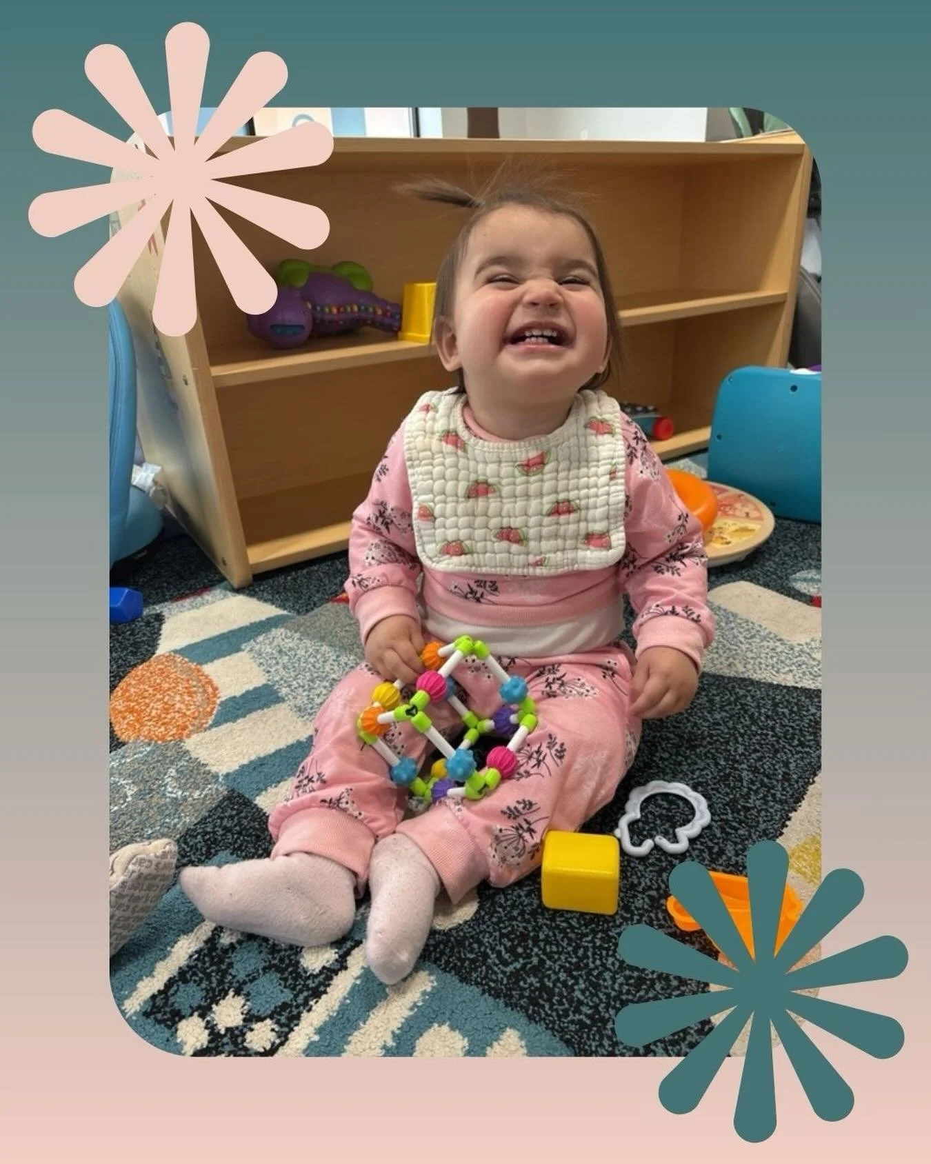 Social smiles! This shows us that our little buddy is growing her ability to communicate and bonding with adults 🫶