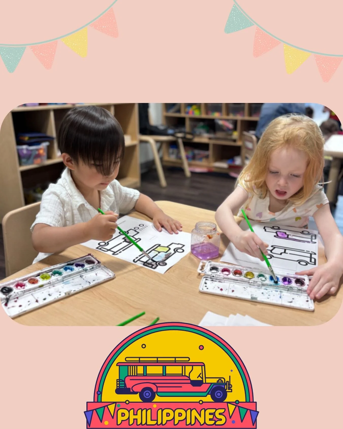 In the summer, we travel the world 🌎 We LOVE learning about different cultures. This week we&rsquo;re learning all about the Philippines! The jeepney is the most popular mode of transportation. Pre-K got to paint their own jeepneys.