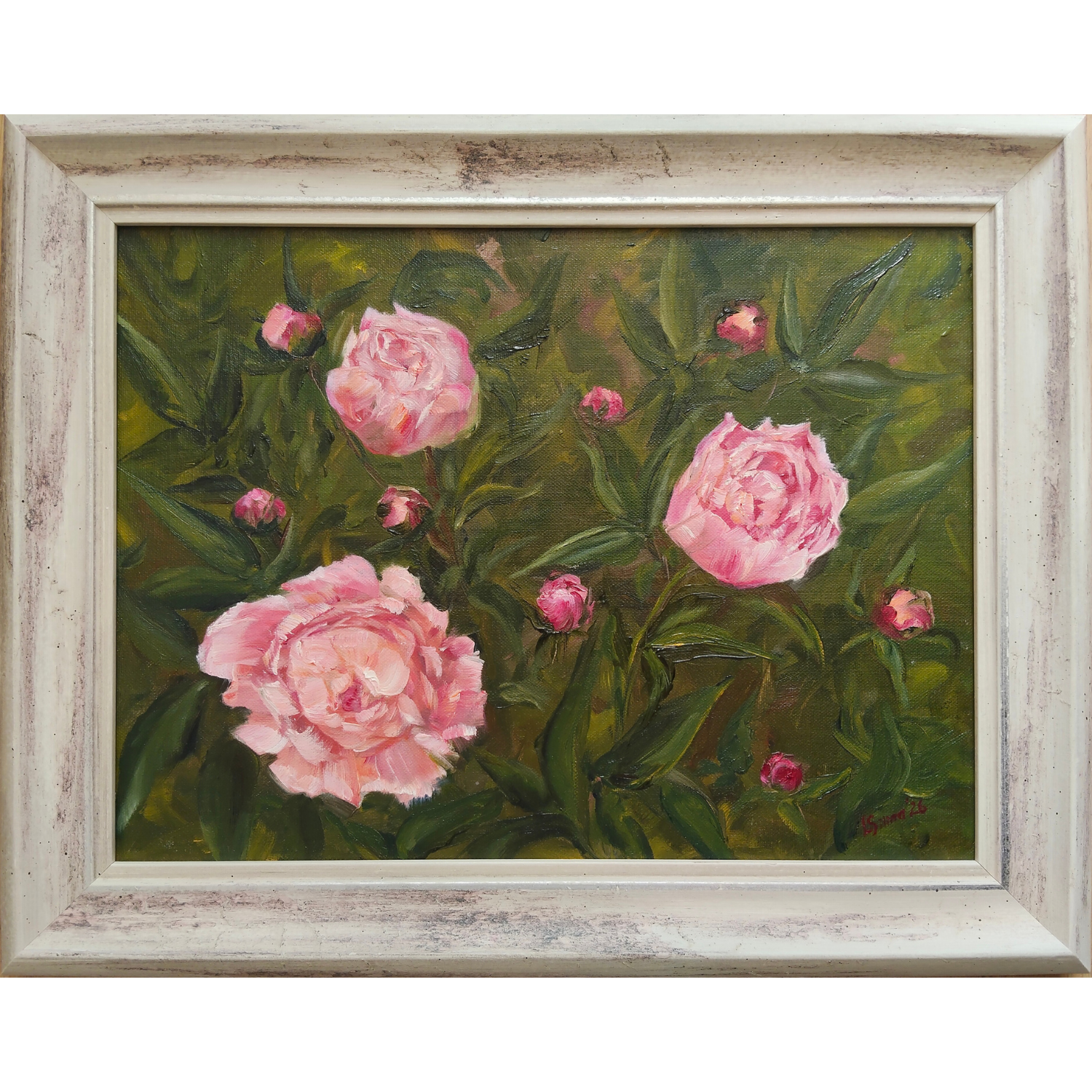 'Peonies Begin', oil study