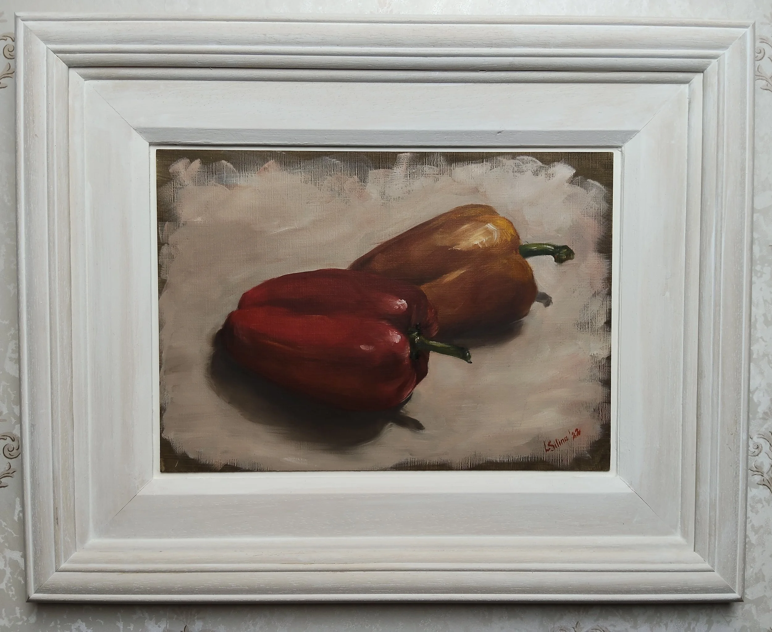Sweet Peppers, oil on board, Framed.jpg