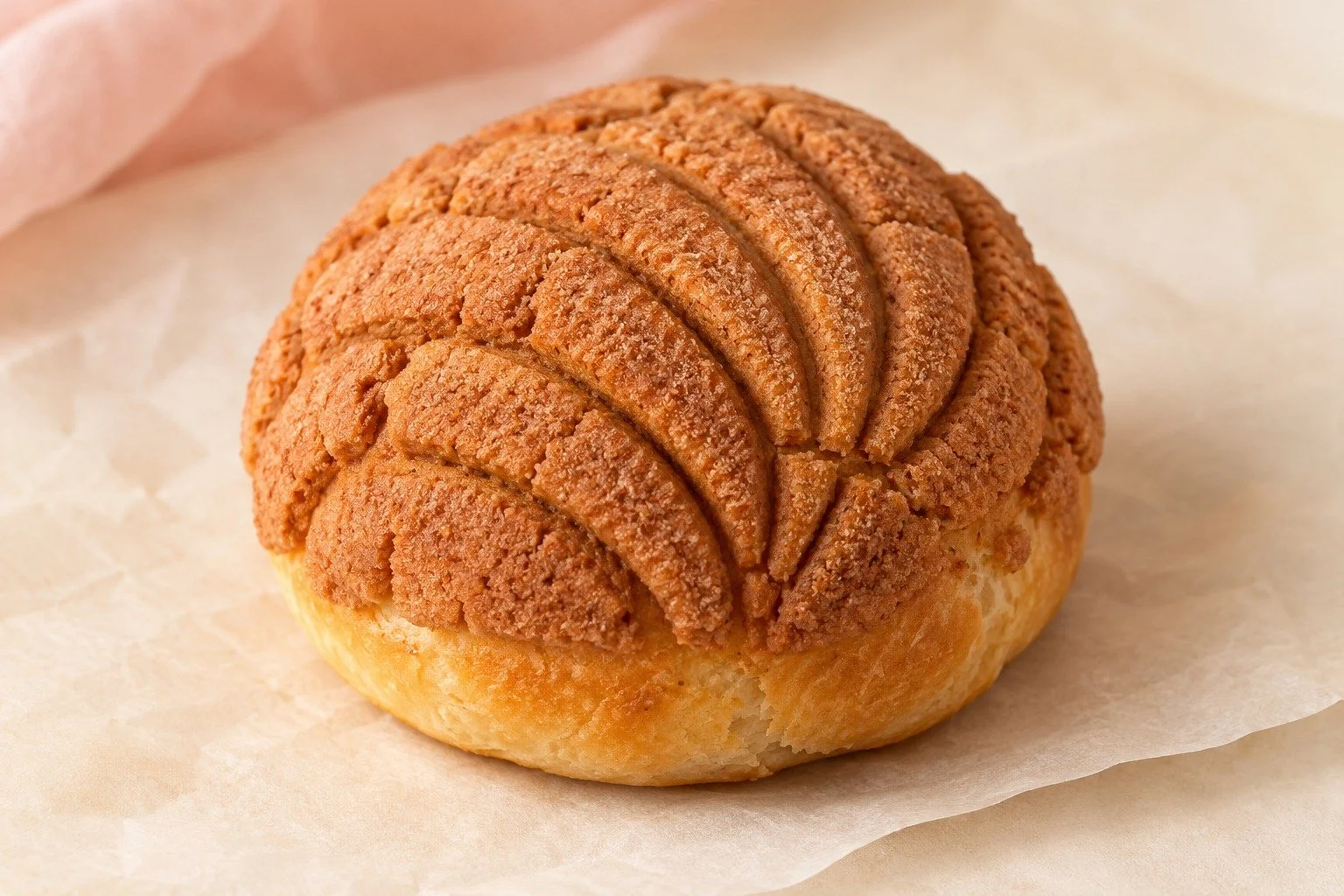Pumpkin Spice mini concha with a golden-orange cookie topping. Illustrative product image.