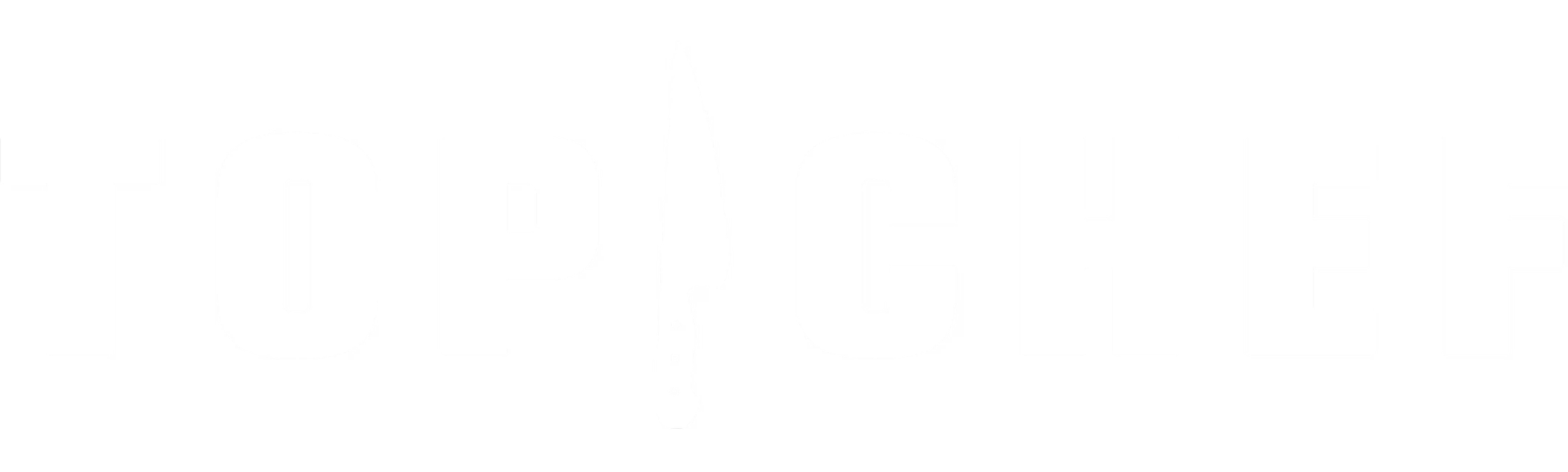Close-up of the 'TOP GUN' logo in black and white lettering with a jet silhouette in the 'O'