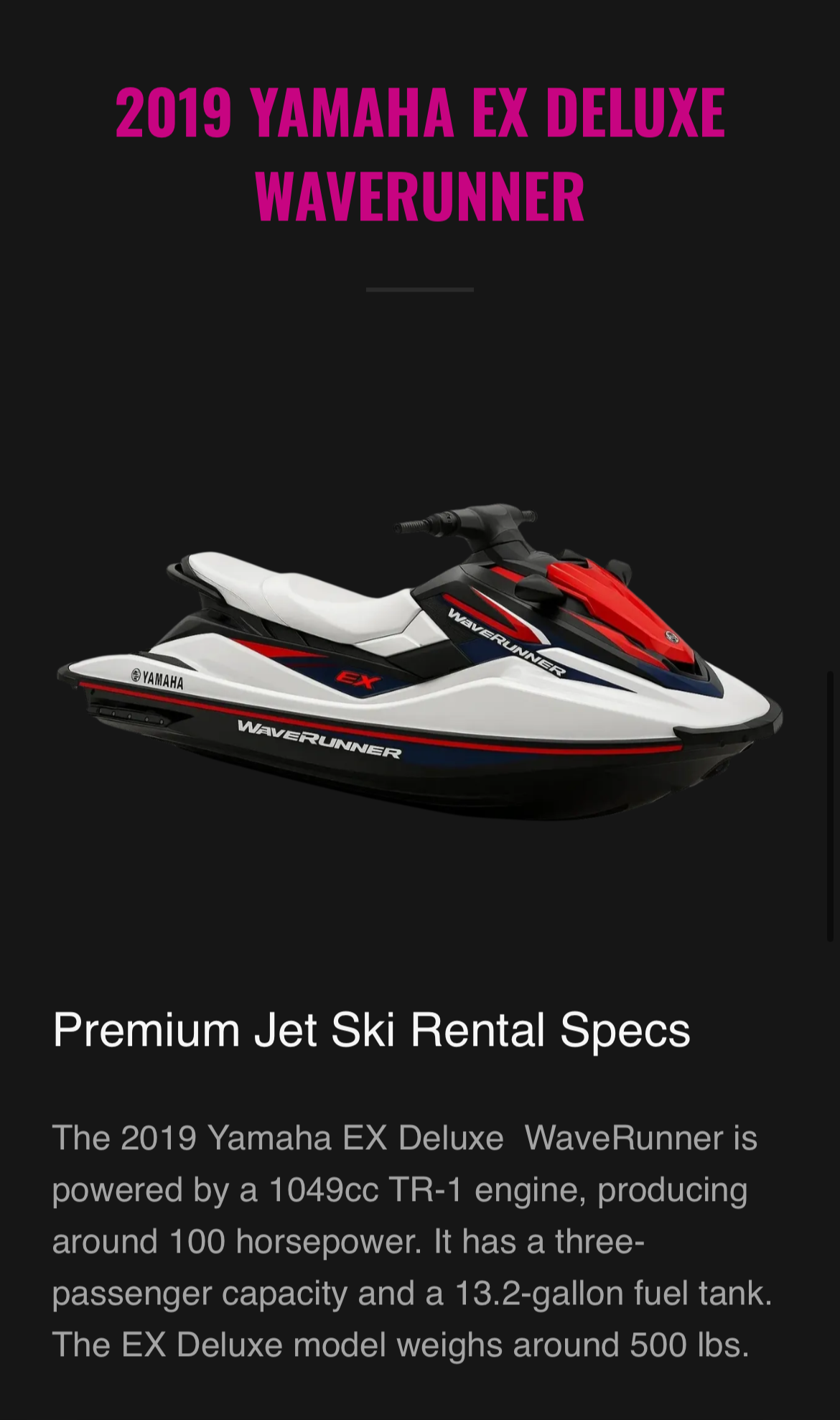 fast pwc premium jet ski rental specs