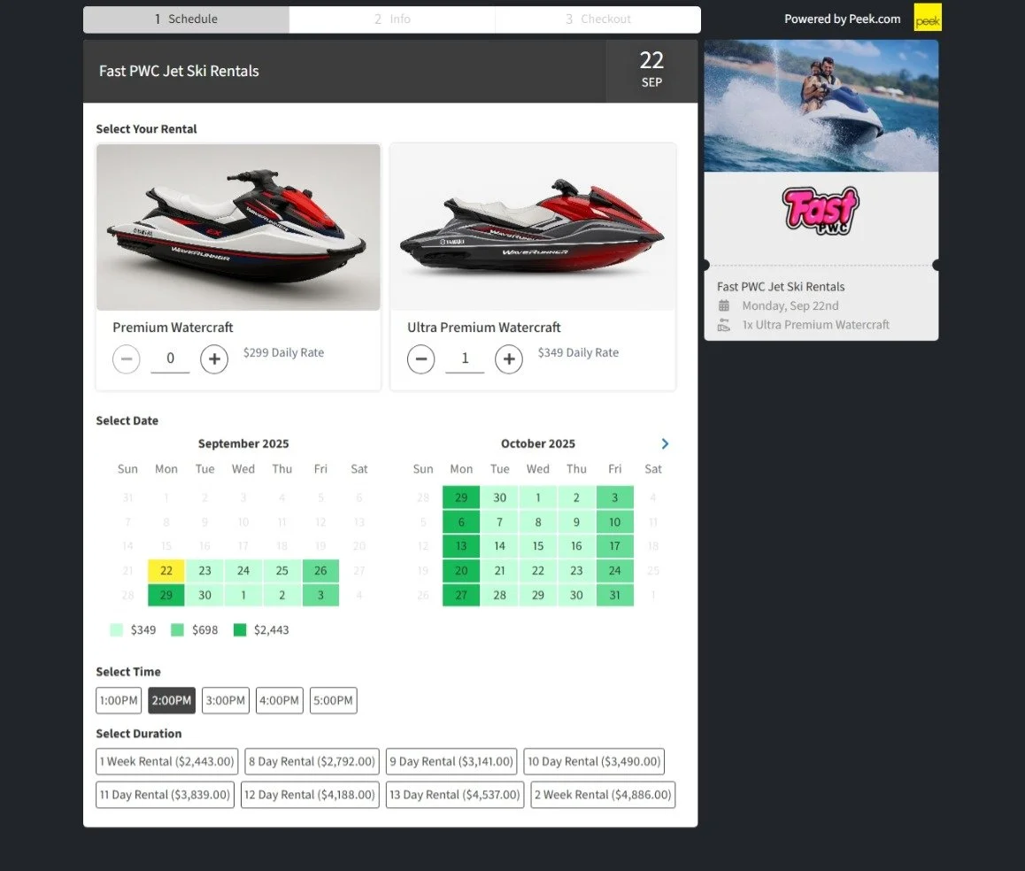 peek pro booking screen for fast pwc
