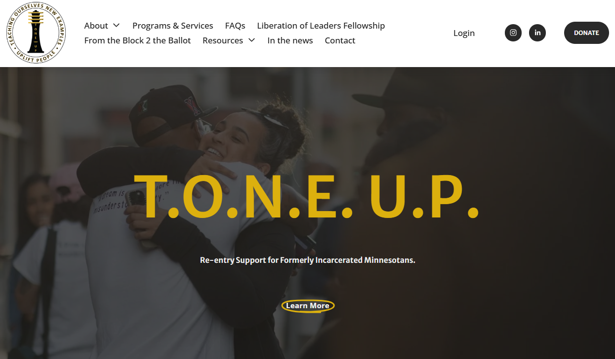 tone up re-entry services website landing page image