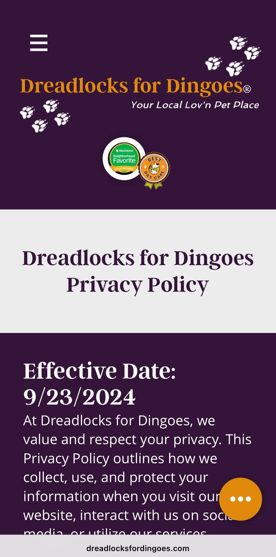 dreadlocks for dingoes mobile site privacy policy page