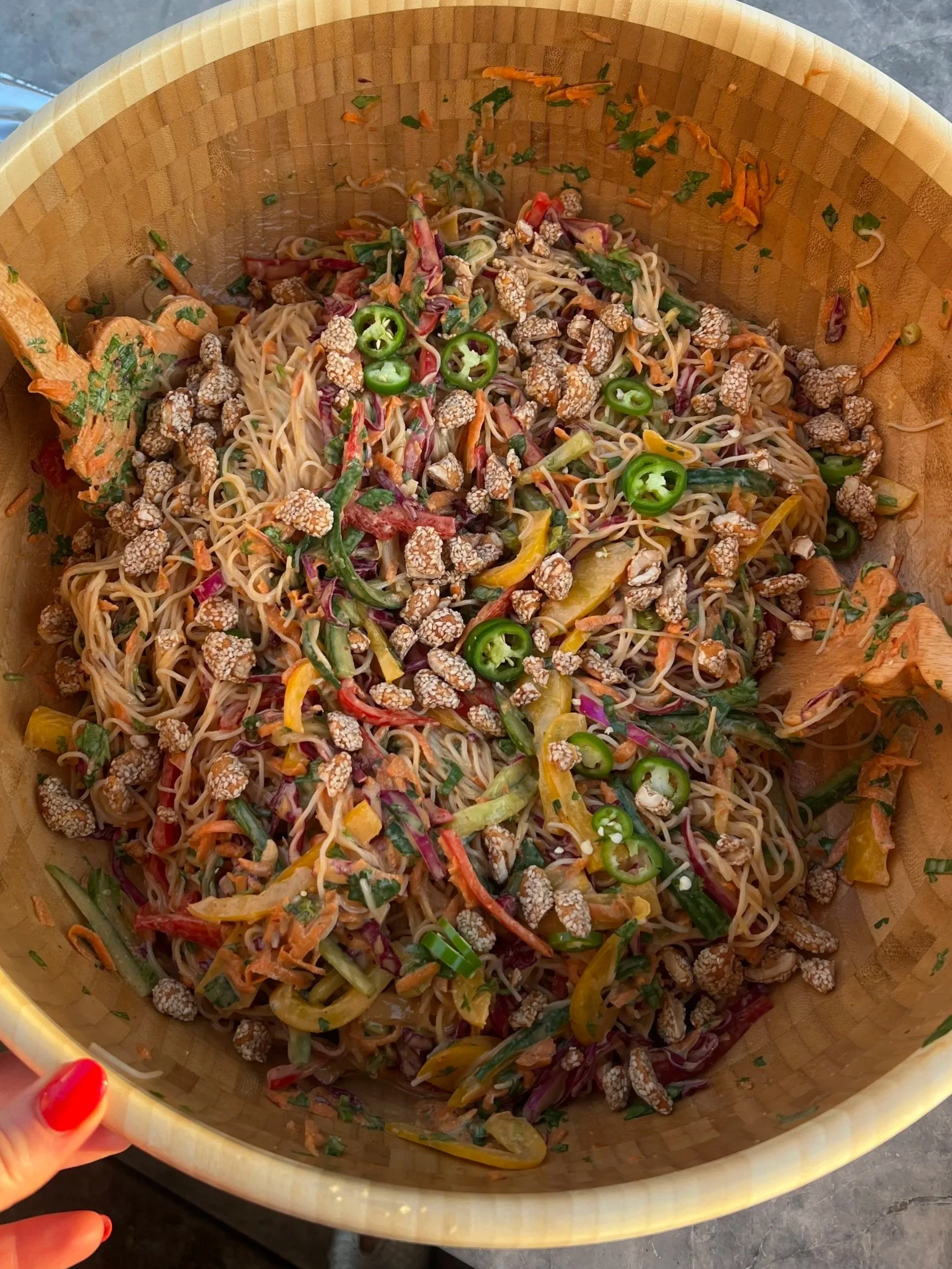 Rainbow Rice Noodle Salad with Creamy Peanut Dressing
