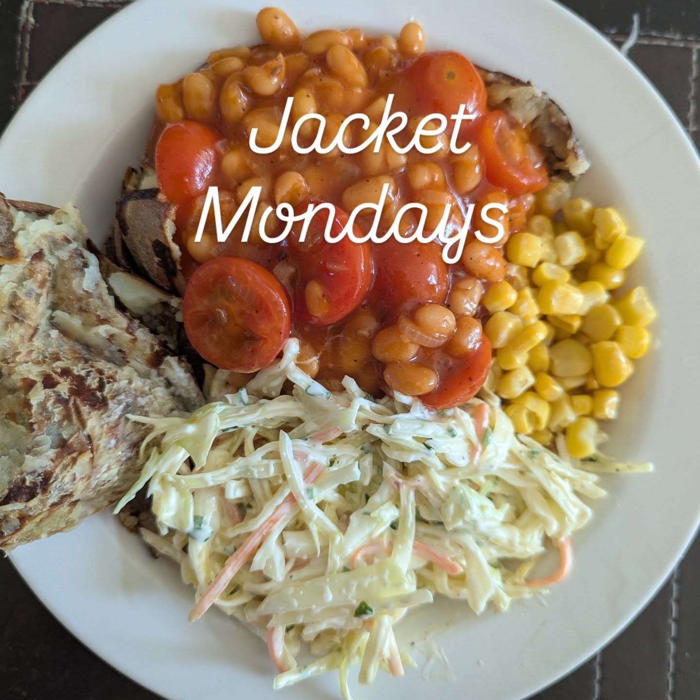Jacket potato dinners are the best... Simple and easy to prepare for the family. On the side is extra skin from the kids potatoes, baked beans with an Indian touch and extra tomatoes... This makes it juicy and adds fibre. Lastly some homemade vegan c
