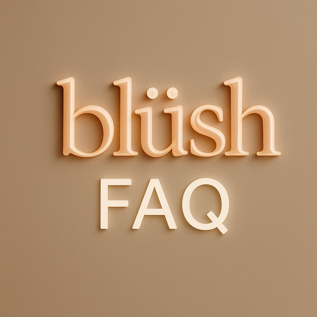 Blüsh FAQ - 3D dimensional lettering in warm beige tones for frequently asked questions about herbal cycle care
