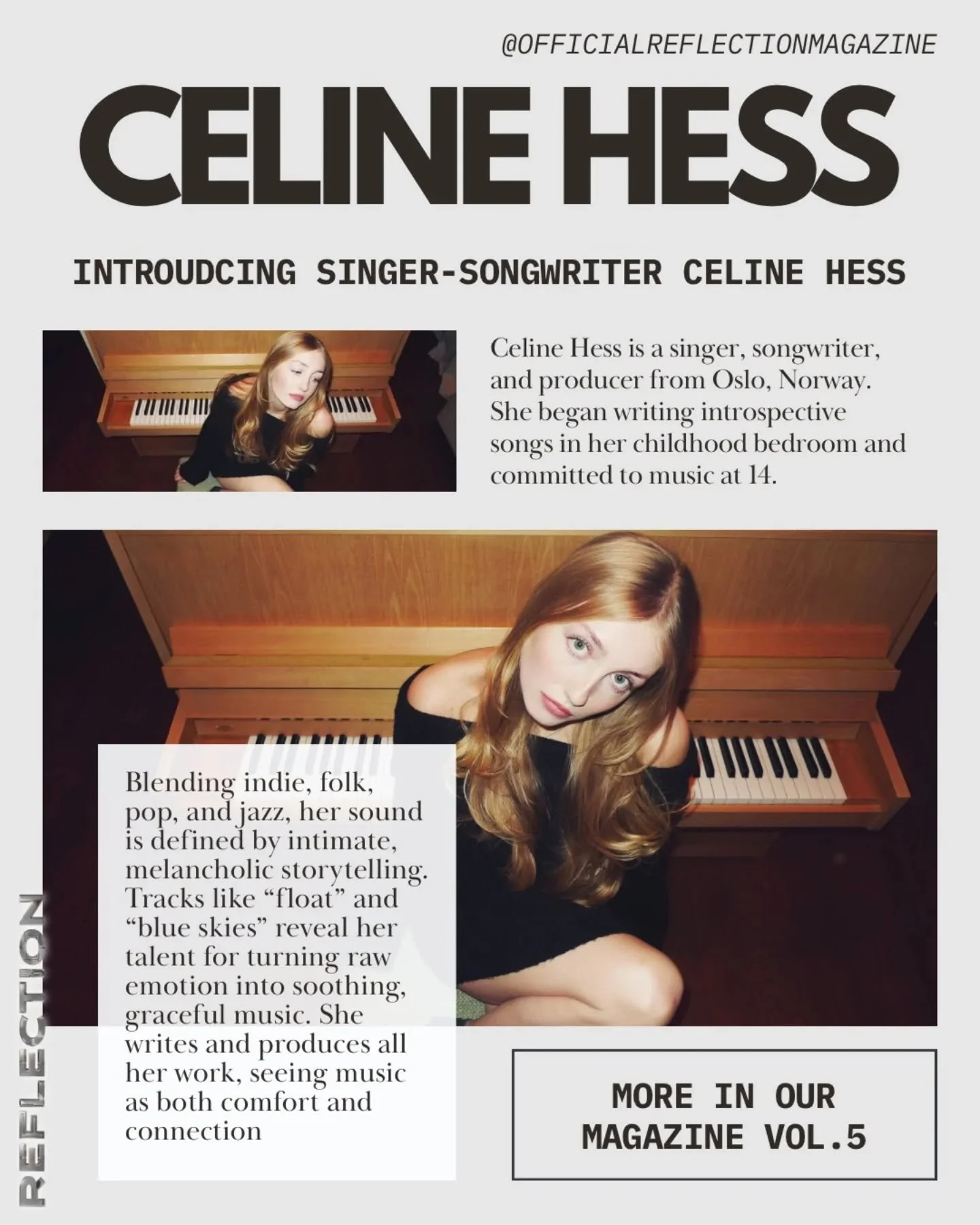 Introducing Celine Hess
The Oslo-based singer, songwriter &amp; producer opens up about her journey and creating soul-stirring tracks like &ldquo;float&rdquo; and &ldquo;blue skies&rdquo; 💭

Her sound blends indie, folk, pop, and jazz &mdash; a soft