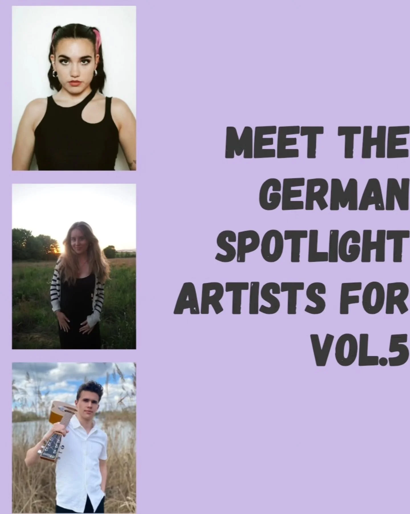 Meet our german spotlight artists for Vol.5! ♡

Germany also hast a thriving music scene. With our Spotlight we are focusing on it's indie/pop scene and the hidden talents.

&mdash;&gt;@lumrymusic
&mdash;&gt;@meggsound
&mdash;&gt;@finniancole

#small