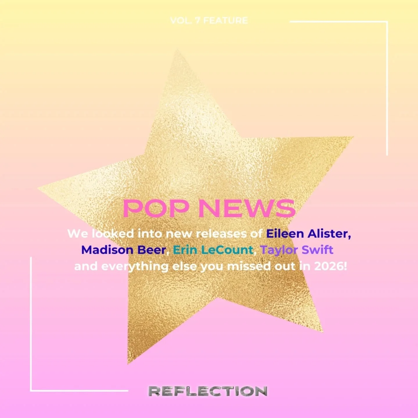 ⭐ NEW! Eileen Alister, Madison Beer, Erin LeCount, Taylor Swift and other pop icons who's releases you should know about are featured in Vol. 7!!!
We've added pop news to our magazine, meaning news about your favorite small artist or international su