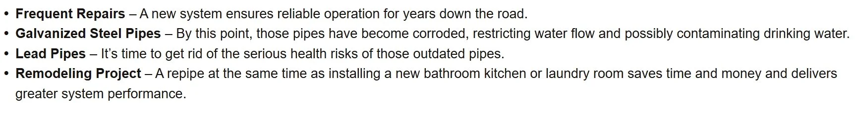 List of home improvement tips, including frequent repairs, galvanized steel pipes, lead pipes, and remodeling projects.