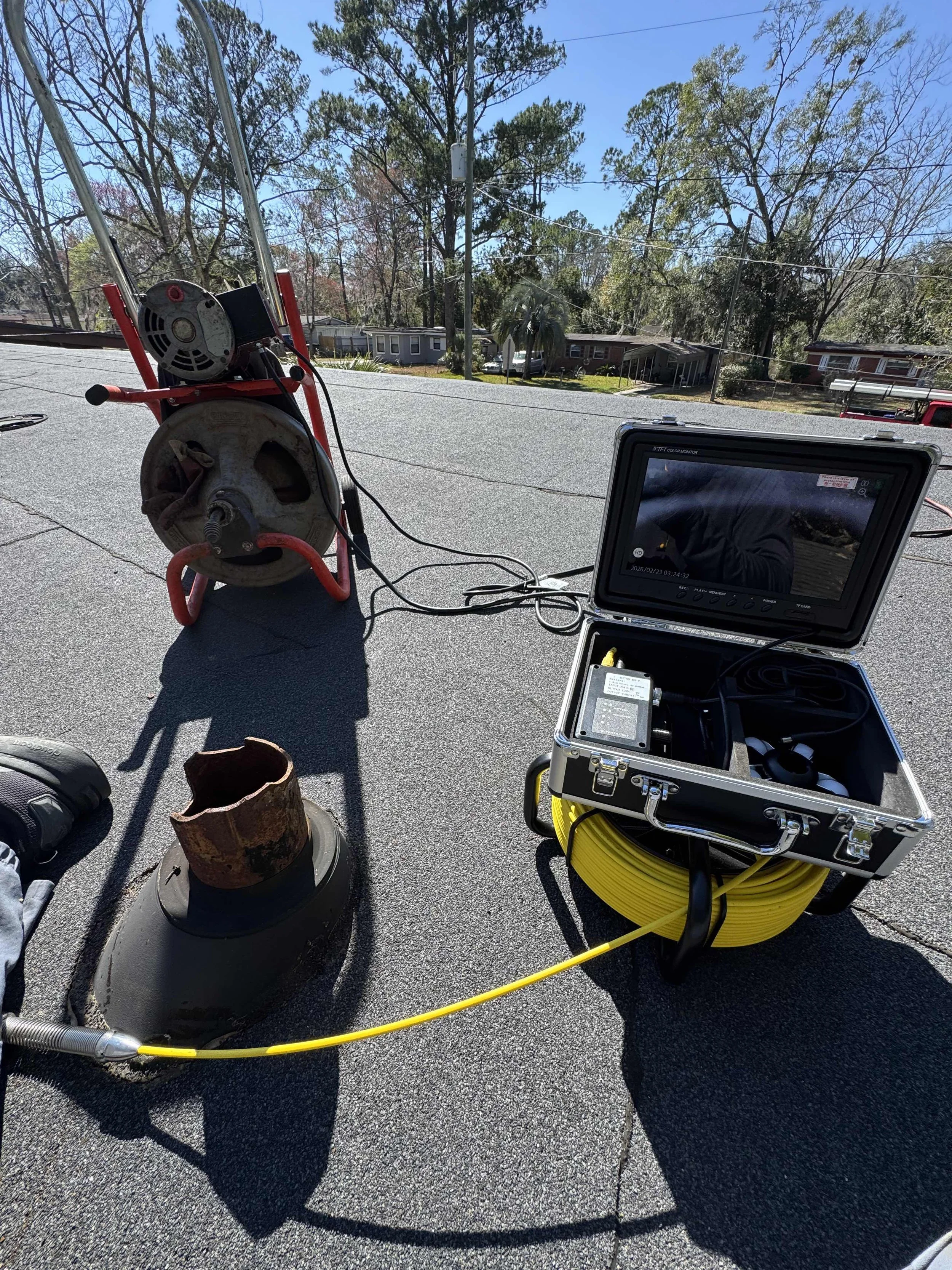 High-definition sewer camera inspection in Jacksonville to identify root intrusion for a property management company with no hidden fees.
