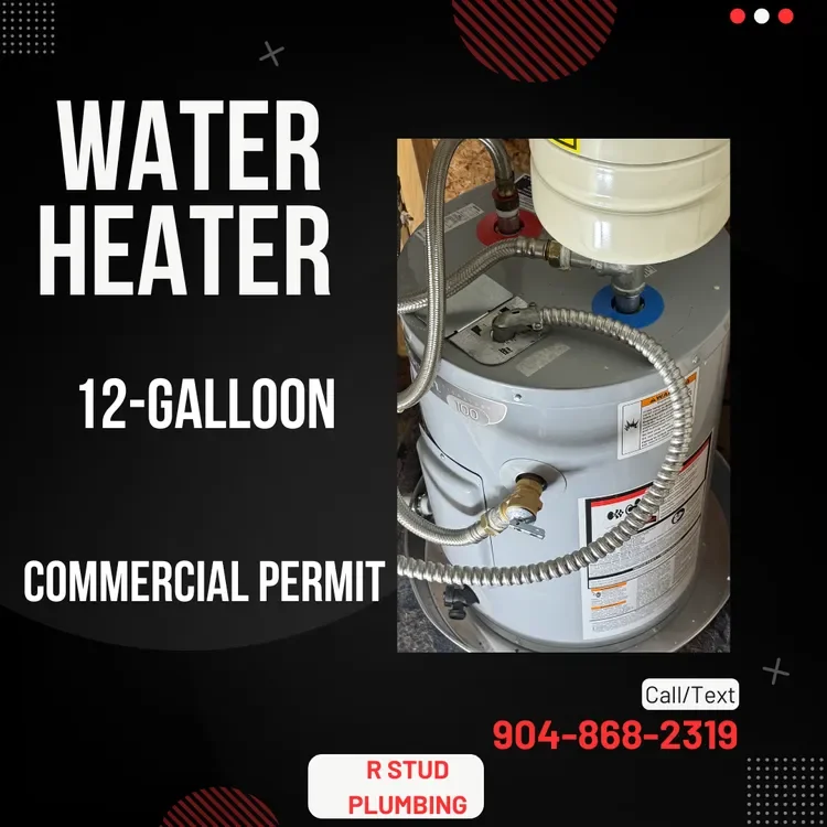 Compact 12-gallon point-of-use water heater installation for a garage or office in Clay County by a reliable local plumber.