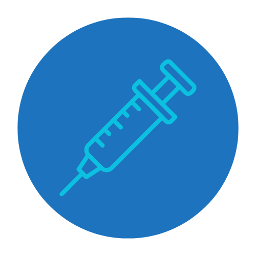 Icon of a syringe on a blue circular background.