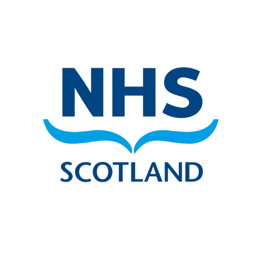 NHS Scotland logo with stylized blue waves underneath the text