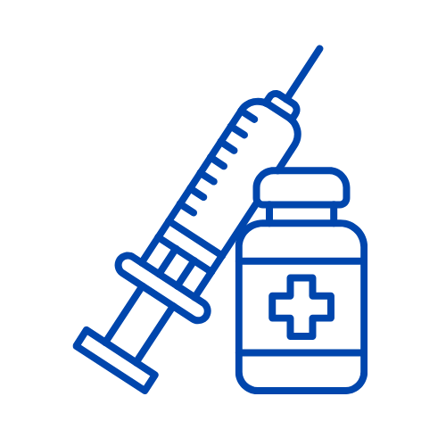 Icon of a syringe and a medicine bottle with a medical cross.