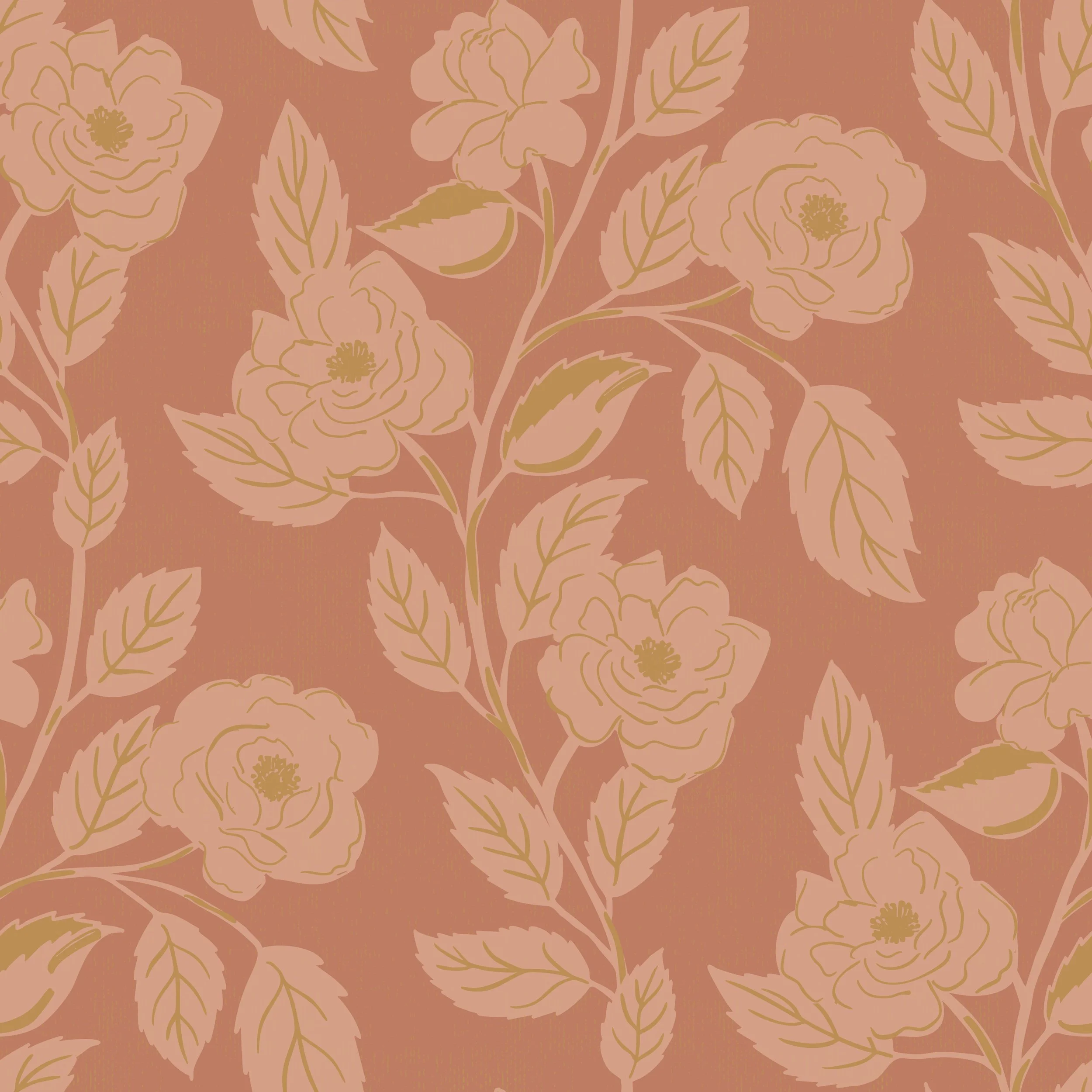 ETTA TONAL TRAILING ROSE FLORAL IN CLAY AND BLUSH