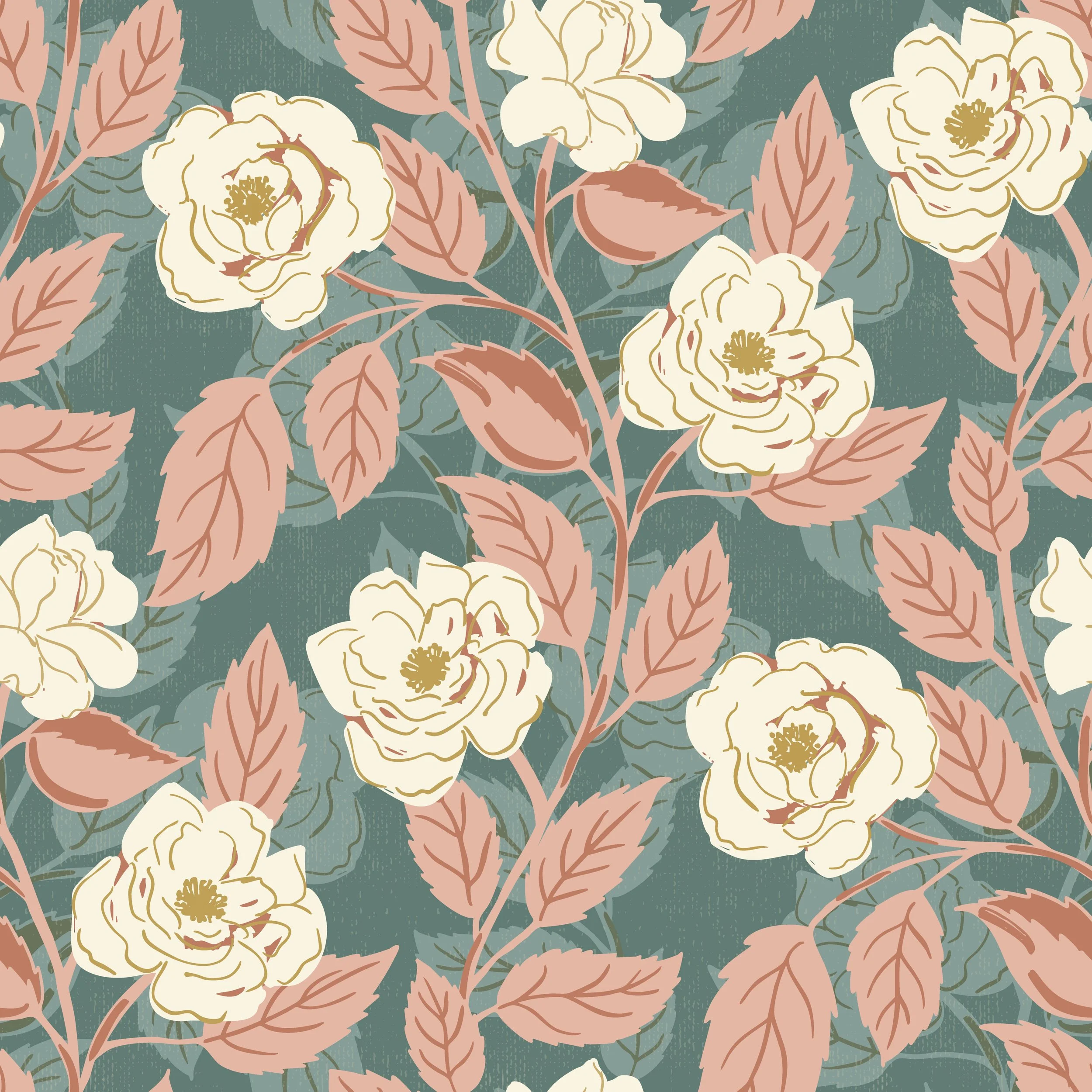 EFFIE TRAILING ROSE FLORAL IN CREAM, BLUSH AND TEAL