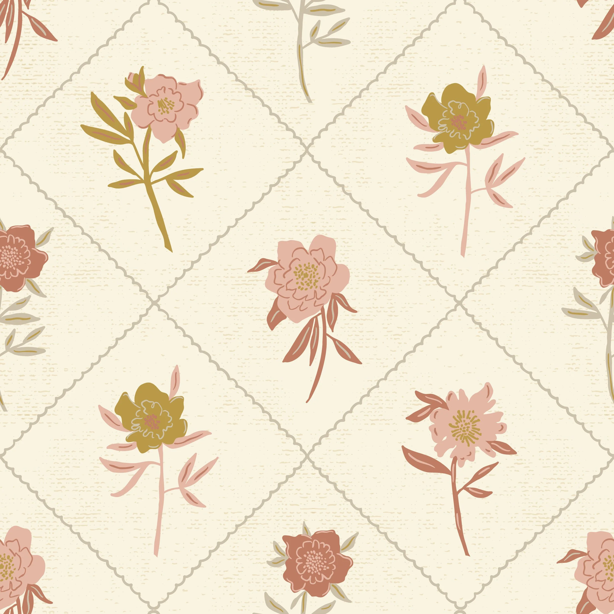 ELIOSE DIAMOND FLORAL IN CREAM, BLUSH, CLAY AND GOLD