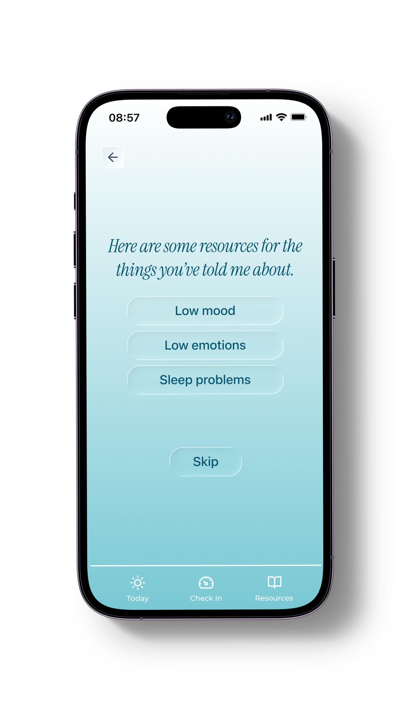 Symptom support screen