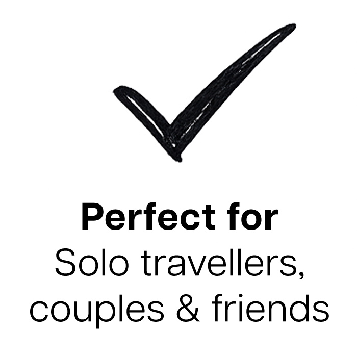 A black checkmark inside a black circle.