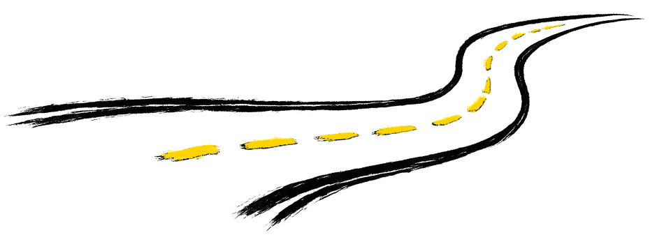 Yellow dashed line on a dark, winding road at night.