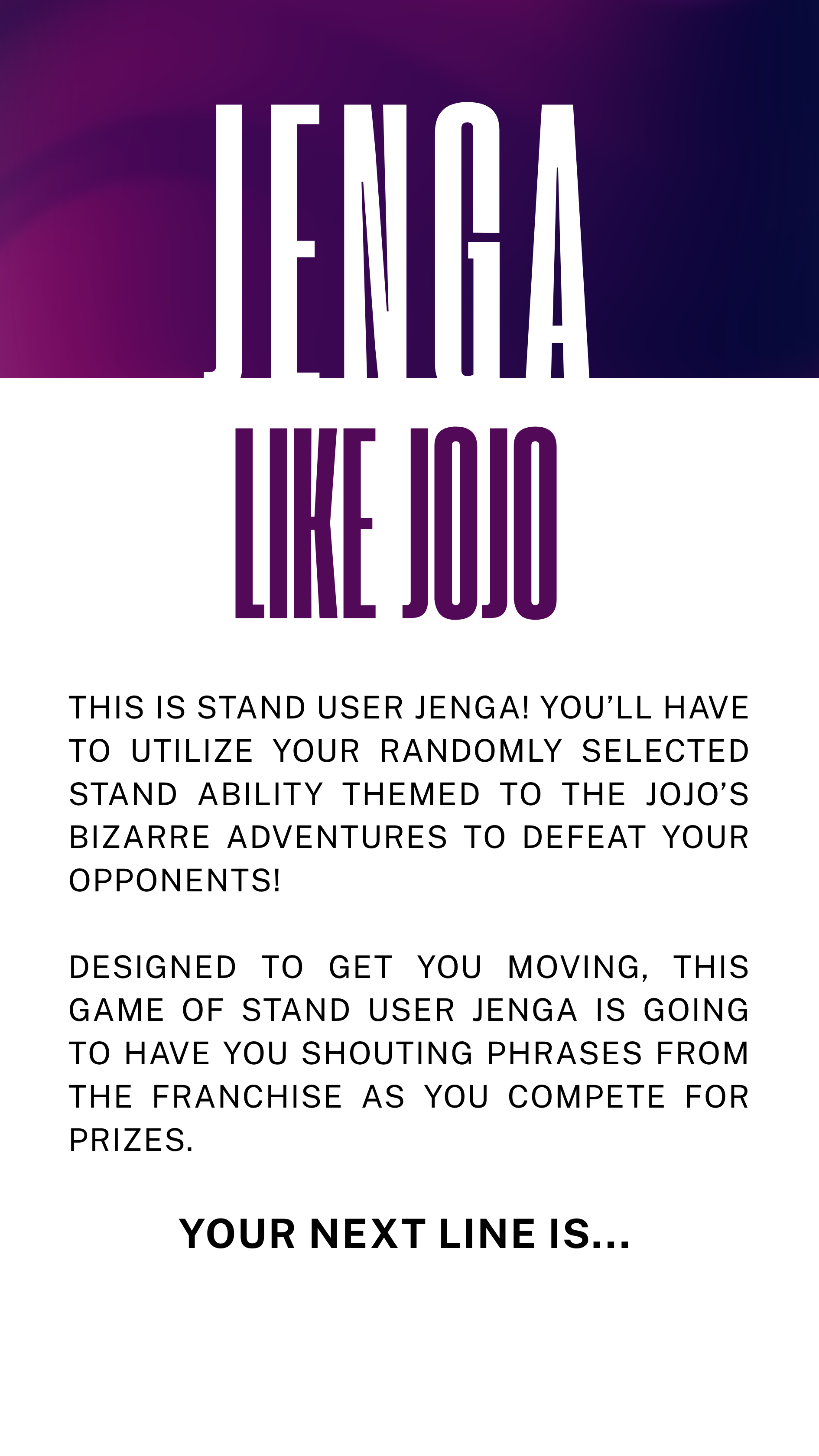 The official description of the INSPIRY X Tournament Game Jenga Like JoJo